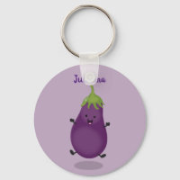 Cute happy eggplant aubergine cartoon illustration