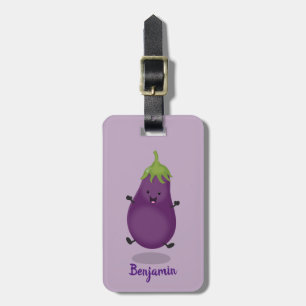 Cute happy eggplant aubergine cartoon illustration luggage tag