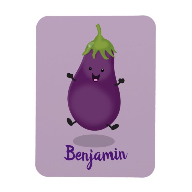 Cute happy eggplant aubergine cartoon illustration magnet (Vertical)
