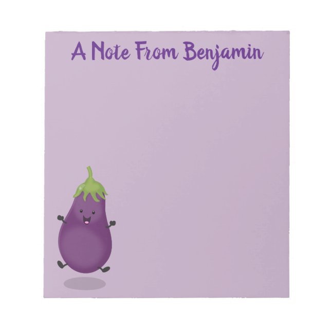 Cute happy eggplant aubergine cartoon illustration notepad (Front)