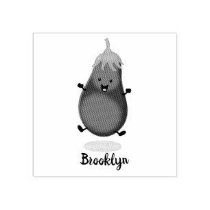 Cute happy eggplant aubergine cartoon illustration rubber stamp