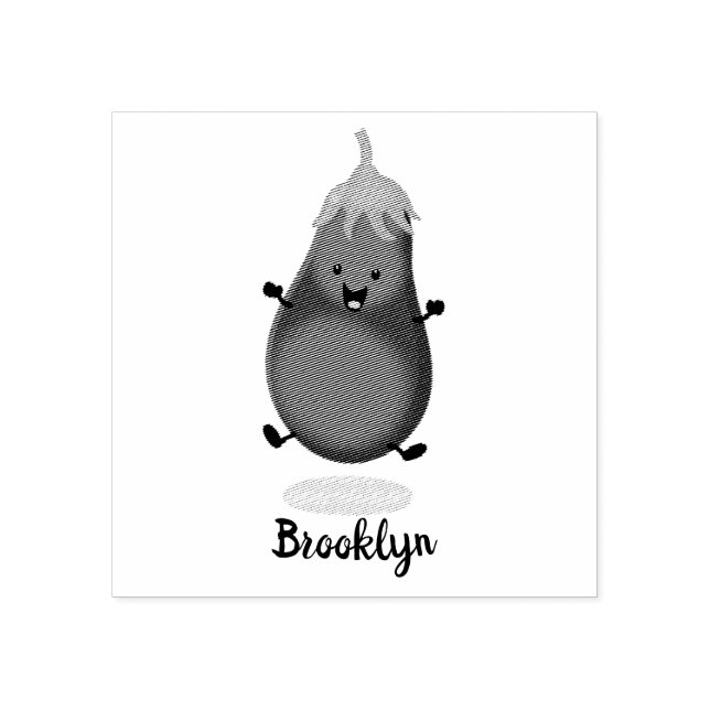 Cute happy eggplant aubergine cartoon illustration rubber stamp (Imprint)
