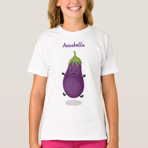 Cute happy eggplant aubergine cartoon illustration T-Shirt