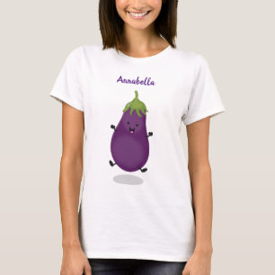Cute happy eggplant aubergine cartoon illustration T-Shirt