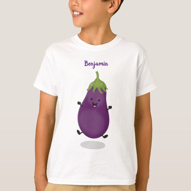 Cute happy eggplant aubergine cartoon illustration T-Shirt (Front)