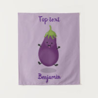 Cute happy eggplant aubergine cartoon illustration
