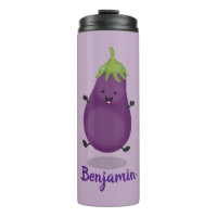 Cute happy eggplant aubergine cartoon illustration