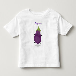 Cute happy eggplant aubergine cartoon illustration toddler T-Shirt