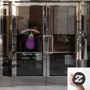 Cute happy eggplant aubergine cartoon illustration window cling