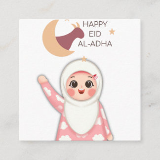 Cute Happy Eid Al-Adha Muslim Girl Round Sticker Square Business Card