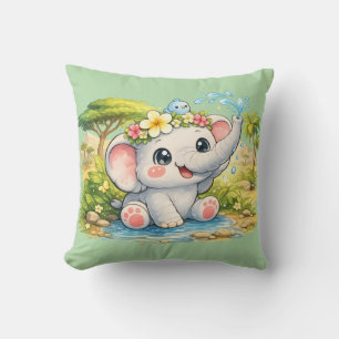 Cute Happy Elephant Kawaii Cushion Pillow