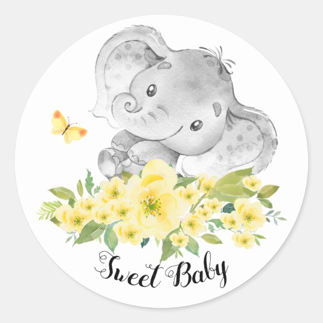 Cute Happy Elephant Sweet Baby Favour Sticker (Front)