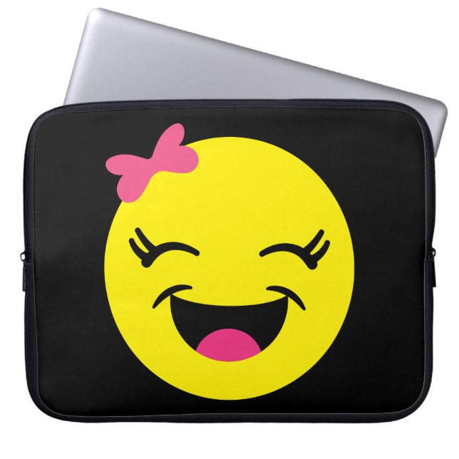 Cute & Happy Emoji Girl Laptop Sleeve (Front)