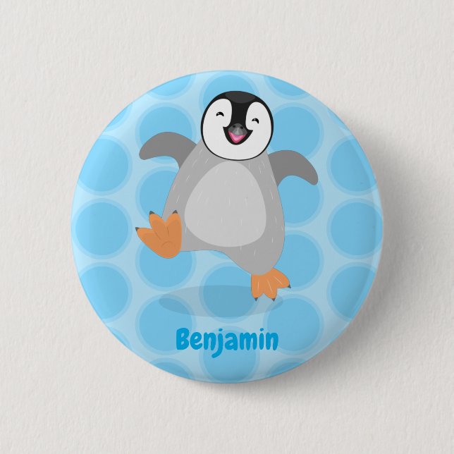 Cute happy emperor penguin chick cartoon 6 cm round badge (Front)