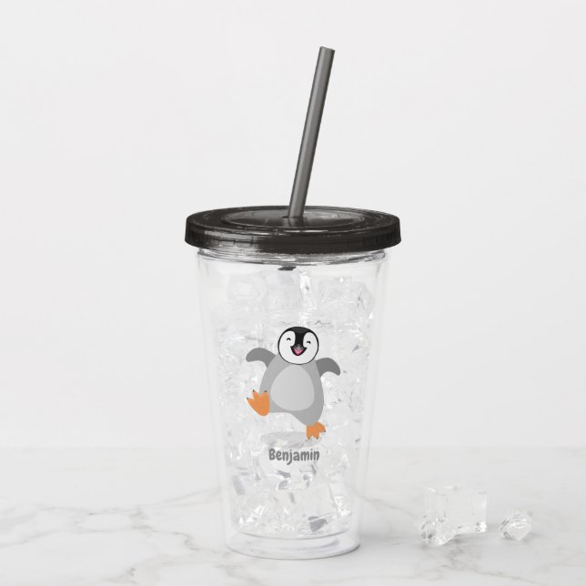 Cute happy emperor penguin chick cartoon acrylic tumbler (Back Ice)