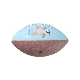 Cute happy emperor penguin chick cartoon american football