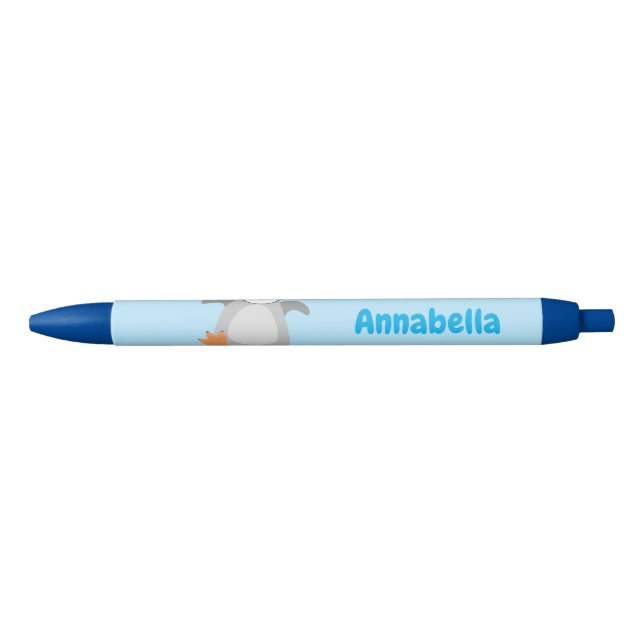 Cute happy emperor penguin chick cartoon black ink pen (Front)