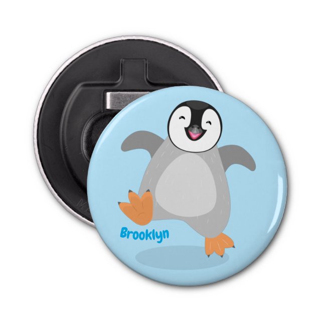 Cute happy emperor penguin chick cartoon bottle opener (Front)