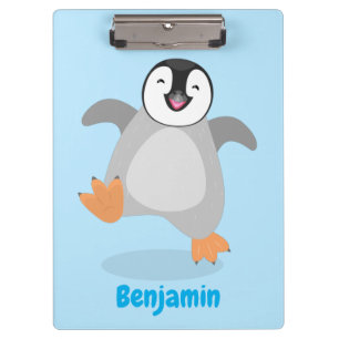 Cute happy emperor penguin chick cartoon clipboard