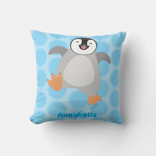 Cute happy emperor penguin chick cartoon cushion (Front)