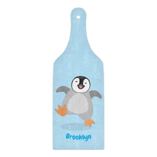 Cute happy emperor penguin chick cartoon cutting board (Front)