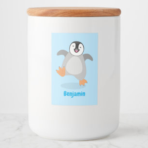 Cute happy emperor penguin chick cartoon food label