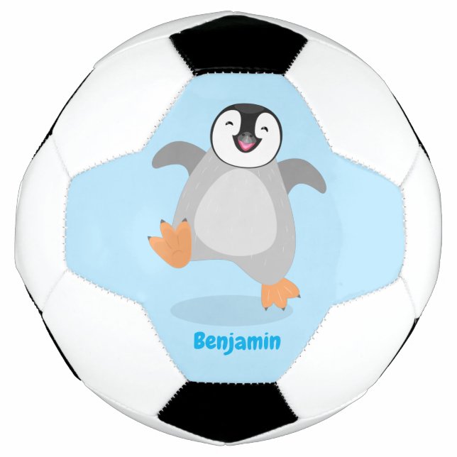 Cute happy emperor penguin chick cartoon football (Front)