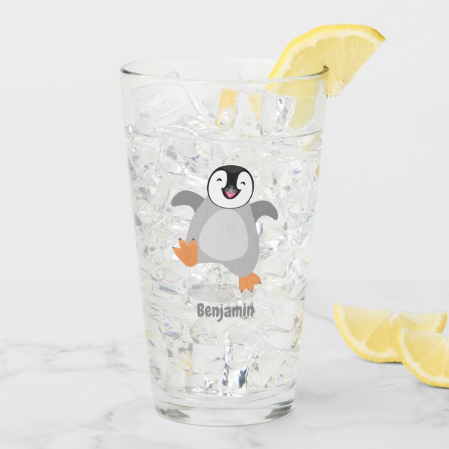Cute happy emperor penguin chick cartoon glass (Back Ice)