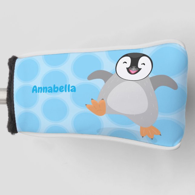 Cute happy emperor penguin chick cartoon golf head cover (Front)