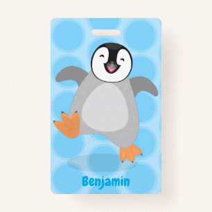 Cute happy emperor penguin chick cartoon ID badge