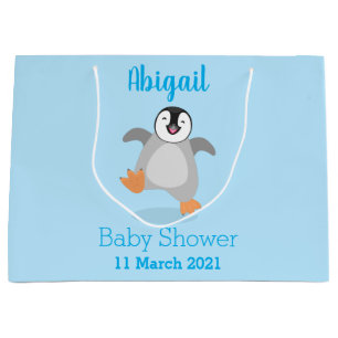 Cute happy emperor penguin chick cartoon large gift bag