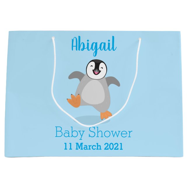 Cute happy emperor penguin chick cartoon large gift bag (Front)