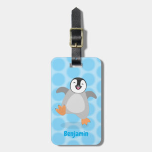 Cute happy emperor penguin chick cartoon luggage tag