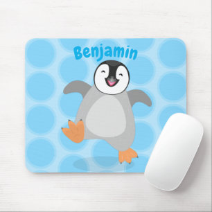 Cute happy emperor penguin chick cartoon mouse mat