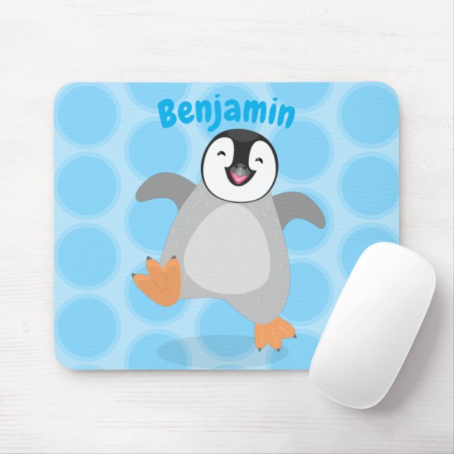 Cute happy emperor penguin chick cartoon mouse mat (With Mouse)