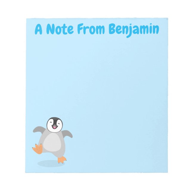 Cute happy emperor penguin chick cartoon notepad (Front)