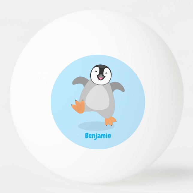 Cute happy emperor penguin chick cartoon ping pong ball (Front)