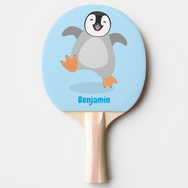 Cute happy emperor penguin chick cartoon  ping pong paddle (Front)