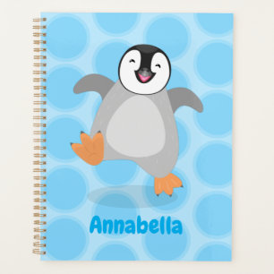 Cute happy emperor penguin chick cartoon planner