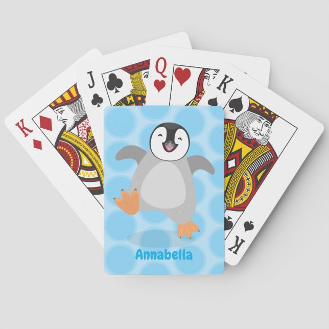 Cute happy emperor penguin chick cartoon playing cards (Back)