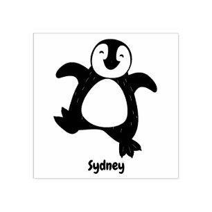 Cute happy emperor penguin chick cartoon rubber stamp