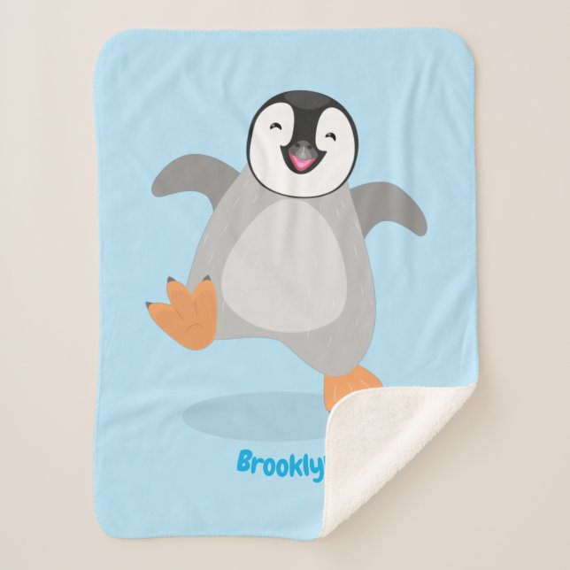 Cute happy emperor penguin chick cartoon  sherpa blanket (Front)
