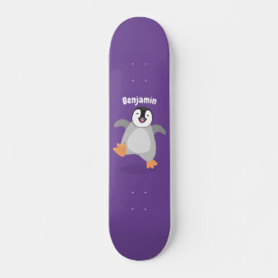 Cute happy emperor penguin chick cartoon skateboard