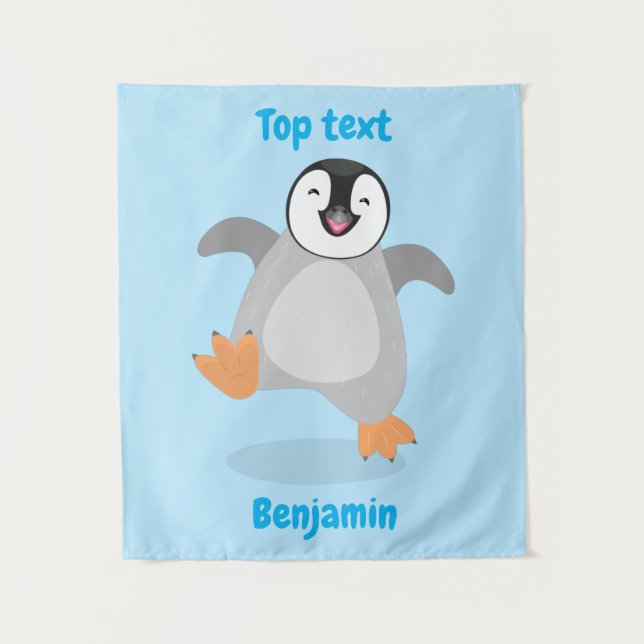 Cute happy emperor penguin chick cartoon  tapestry (Front)