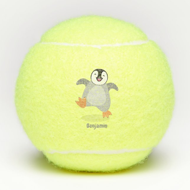 Cute happy emperor penguin chick cartoon  tennis balls (Front)
