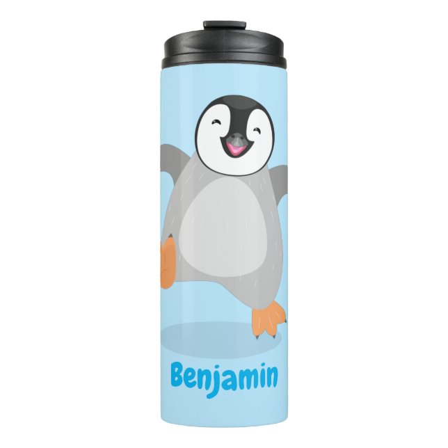 Cute happy emperor penguin chick cartoon thermal tumbler (Front)