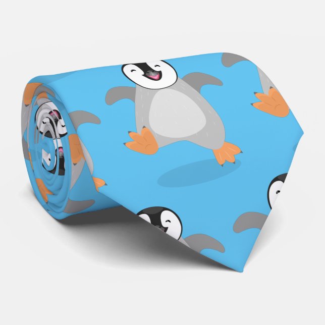 Cute happy emperor penguin chick cartoon tie (Rolled)