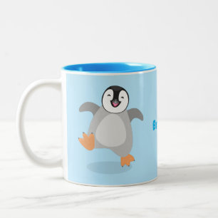 Cute happy emperor penguin chick cartoon Two-Tone coffee mug