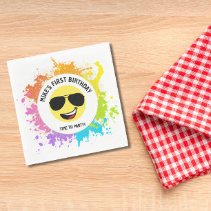 Cute Happy Face,Aviator Glasses,Fun First Birthday Napkin