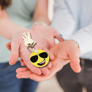 Cute Happy Face & Aviator Glasses,Fun Key Ring